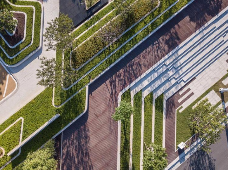 现代公园设计信息化条线分割铺装高差材质极简科技景观