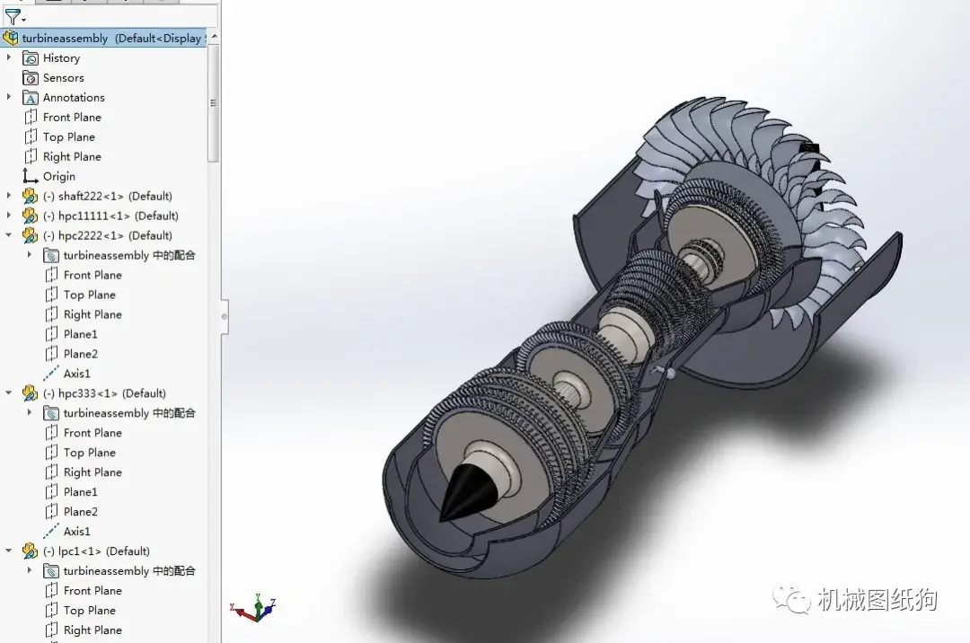 發動機電機turbojetengine渦輪噴氣發動機半剖結構3d圖紙solidworks