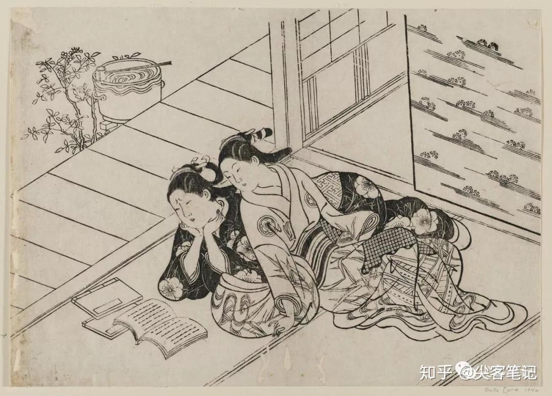 浮世絵版画集 清長・春信・寫樂 Suzuki Harunobu - Night Rain at the Double-Shelf Stand, from