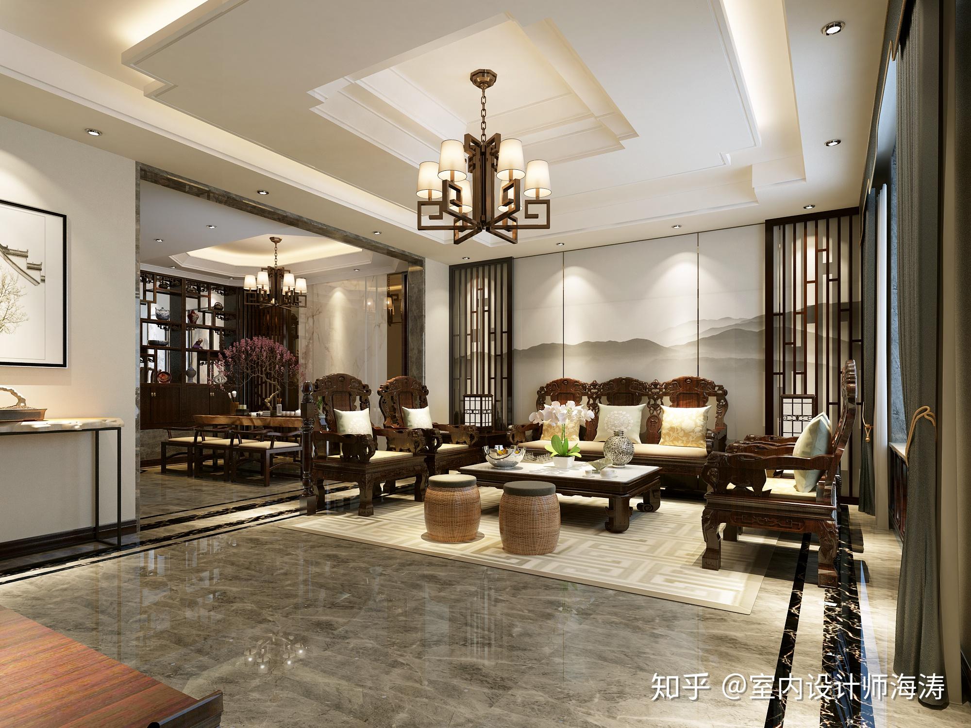 华山珑城300平米新中式风格装修效果图-济南大业美家