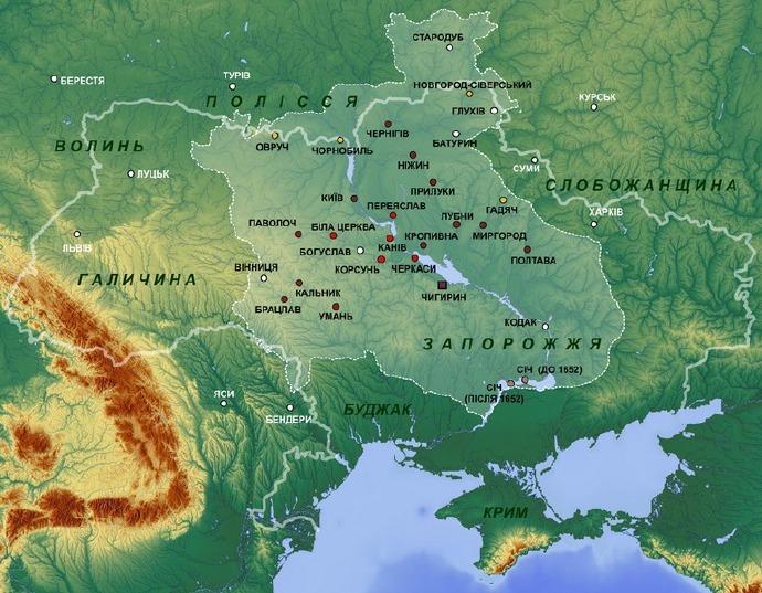 Украина 1654 год карта