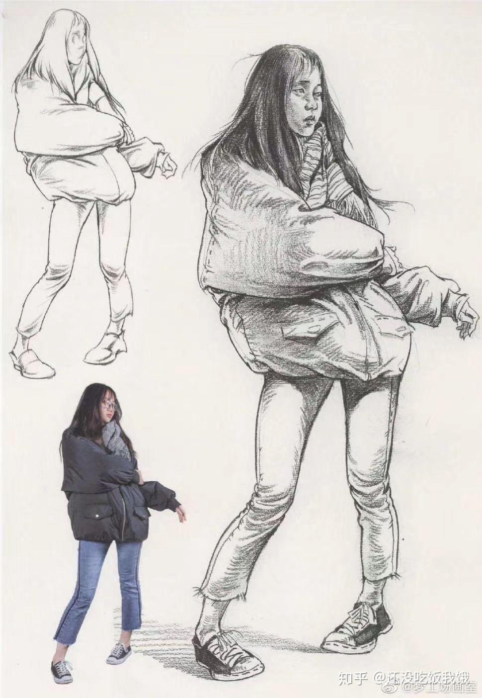 梦工场速写之穿羽绒服如何画