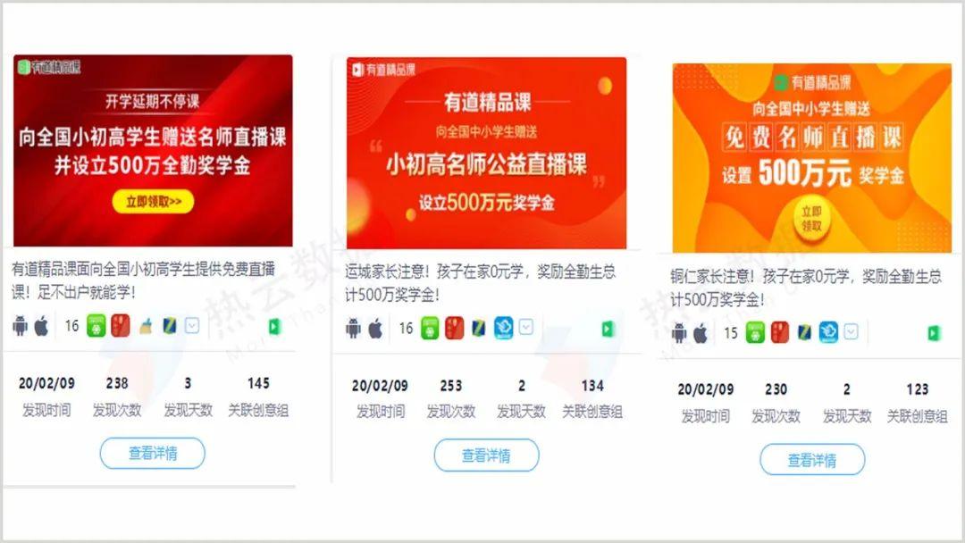 《有道精品課》熱雲數據adi-素材洞察截圖以《有道精品課》為例,其更