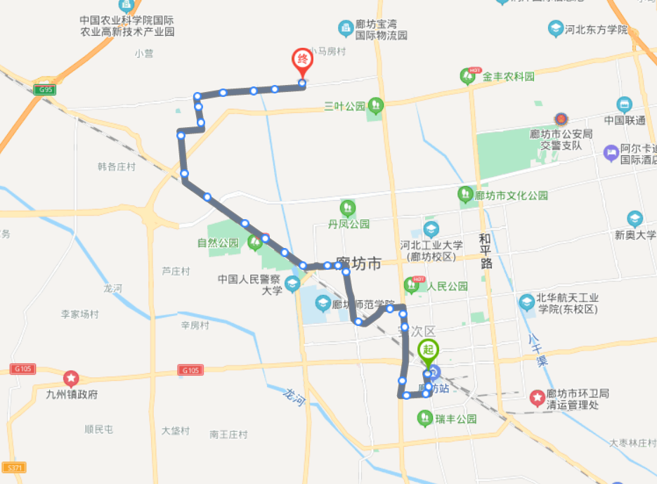 河北廊坊火車站19路公交車路線:06:30-19:30:廊坊站→鈺海嘉苑小區