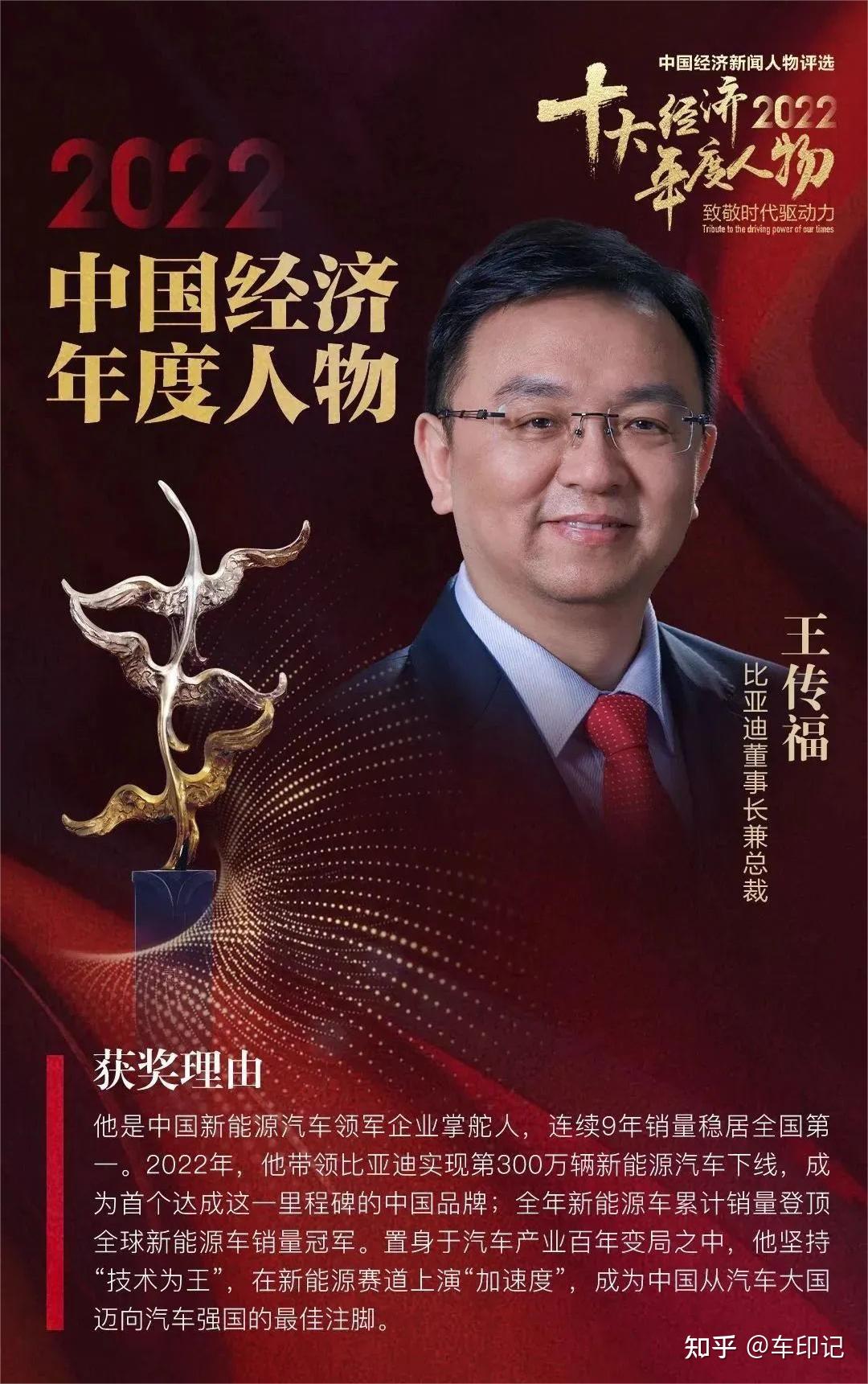 比亚迪王传福获选2022中国经济年度人物