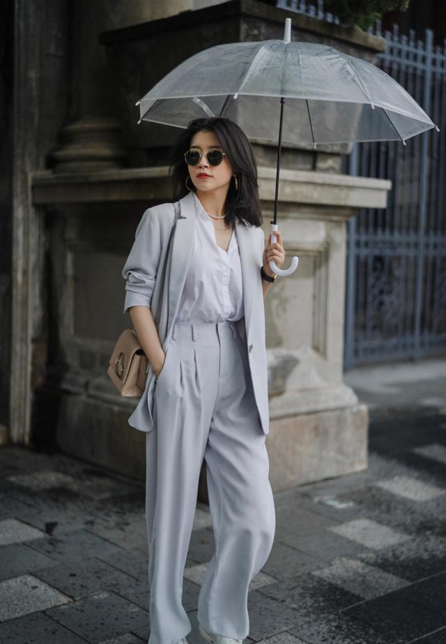 女神博主三木西装外套look超大气白衬衫配阔腿裤好高级