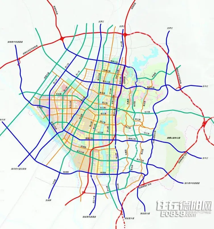 根据《成德同城交通规划示意》,德阳会在尊重建成区现状路网布局的
