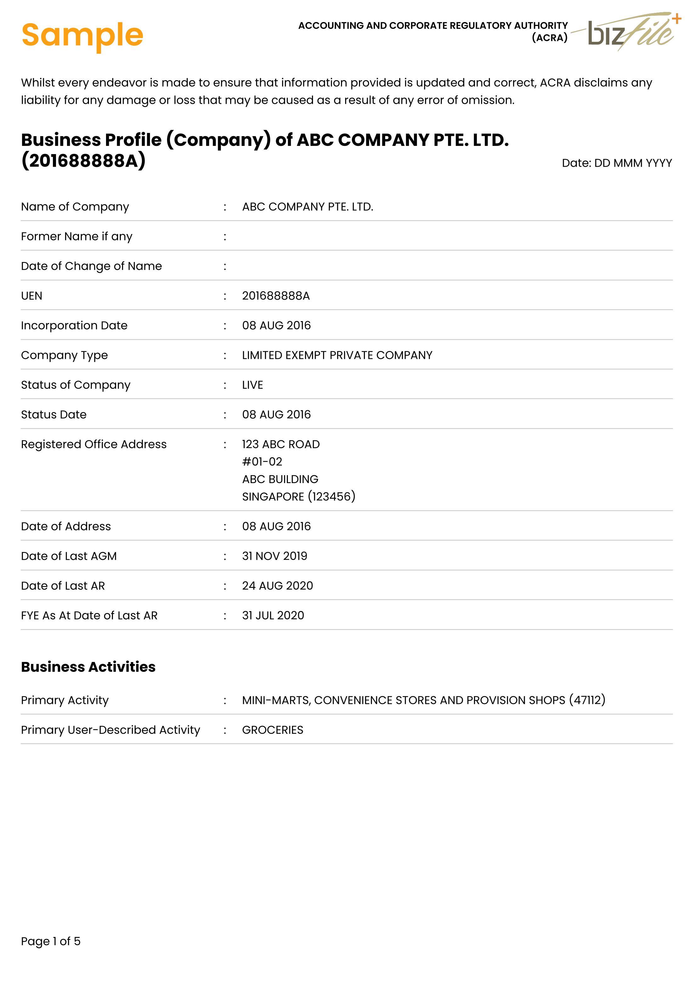 新加坡公司档案Business Profile包含什么信息？ - 知乎