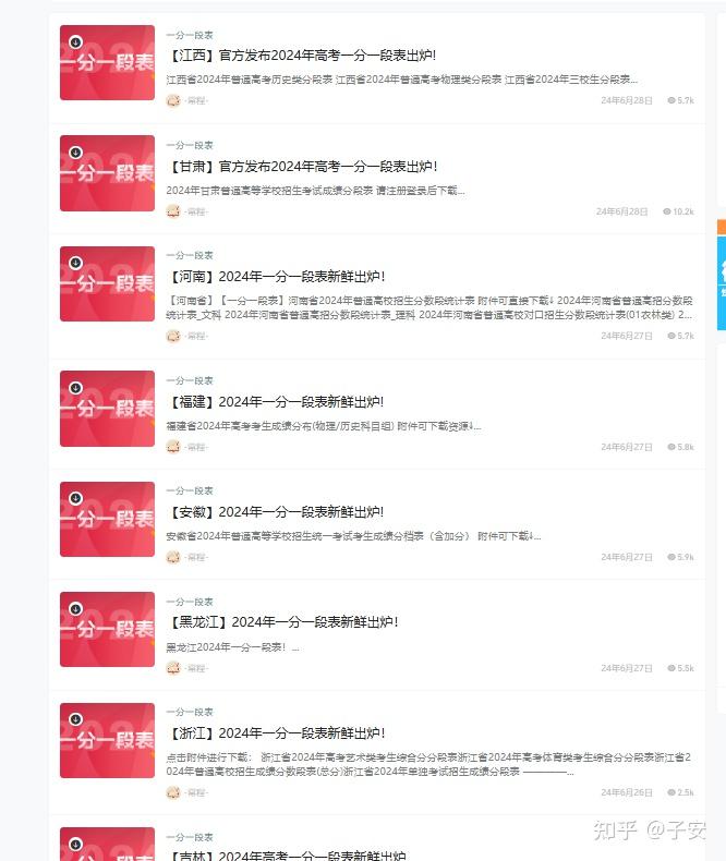 【一分一段表】2025年各省一分一段表公布（附2024年参考） - 知乎