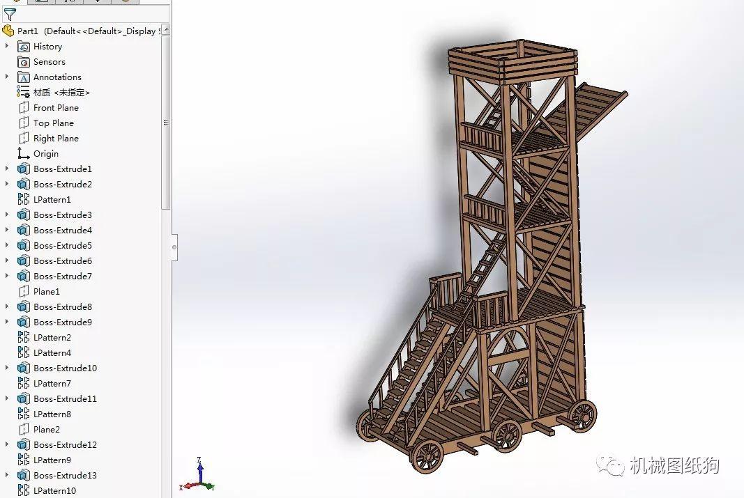 工程機械古代攻城塔模型3d圖紙solidworks設計