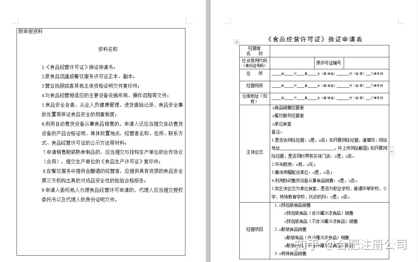 1.《食品經營許可證》延續申請書紙質,原件2份.