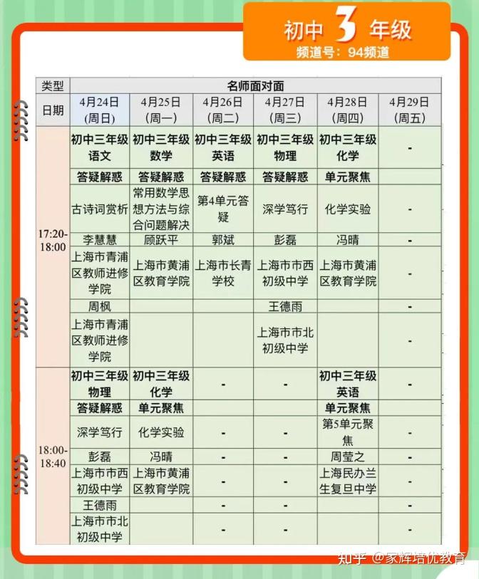 今起连上6天课,4.24-4.29空中课堂初高中课表发布 - 知乎