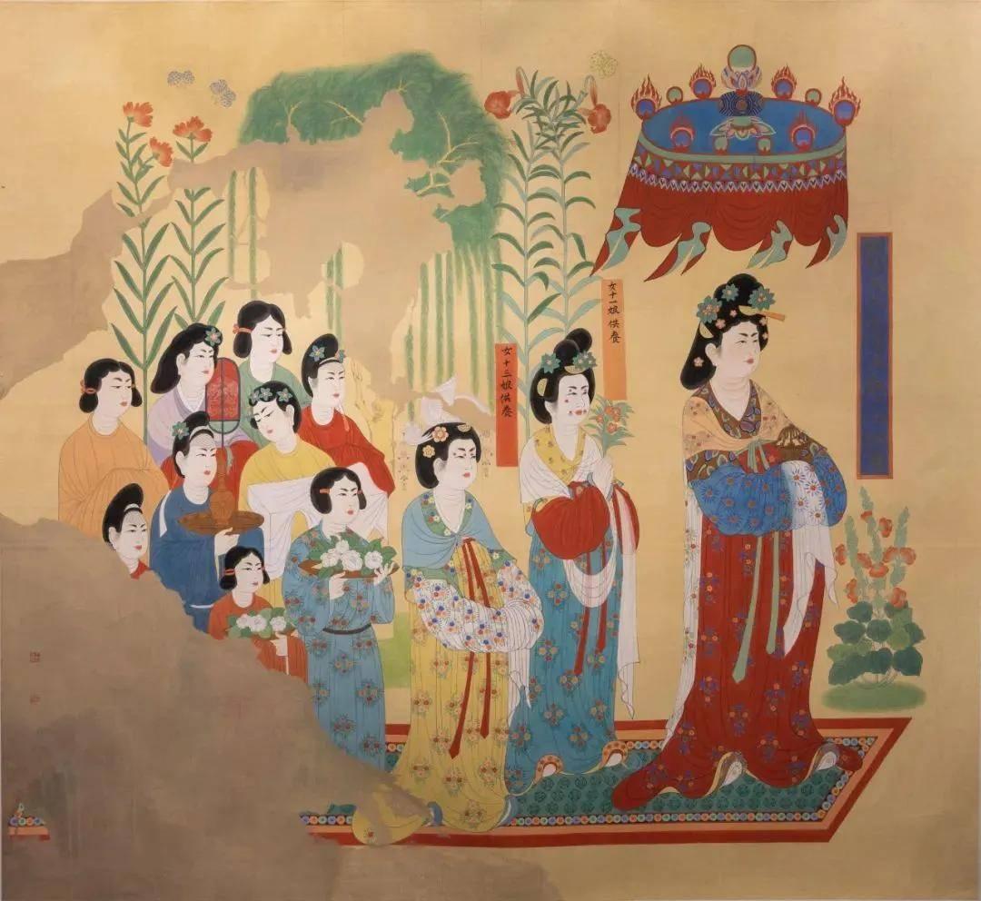 神游千年大美敦煌盛唐130窟供养人像都督夫人太原王氏礼佛图花团锦簇