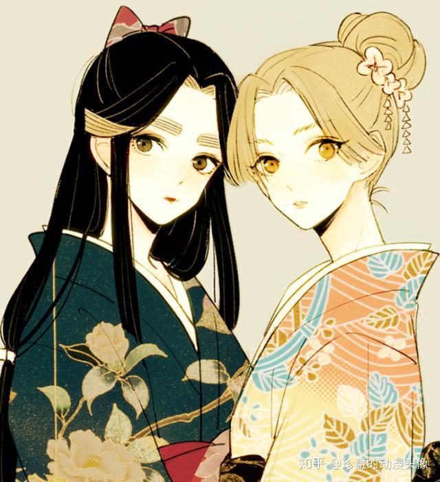 和服美图欣赏:好闺蜜手绘插画,高兴的事情就是喜欢与你分享!