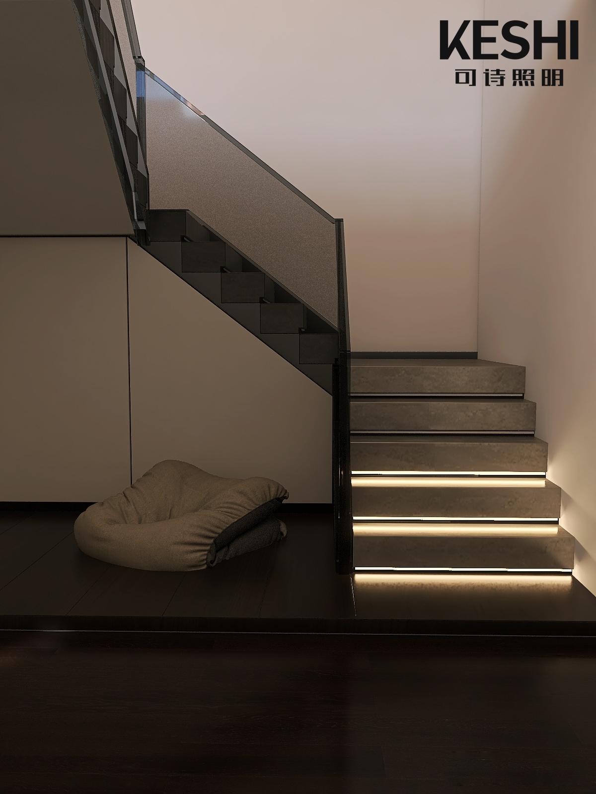 发光窗帘盒逐步亮楼梯悬浮电视柜效果全都很ok