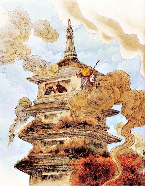 《西游记》新解(十套珍稀古画插图)62:祭赛国众僧披枷;唐僧扫塔洗心