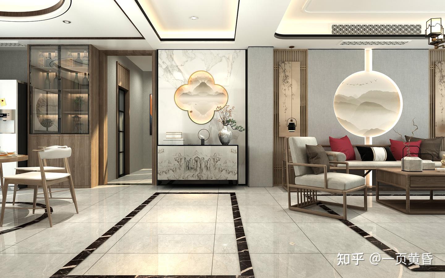 装修效果图|华都名晟160㎡新中式风格效果图,原木色精髓 - 知乎