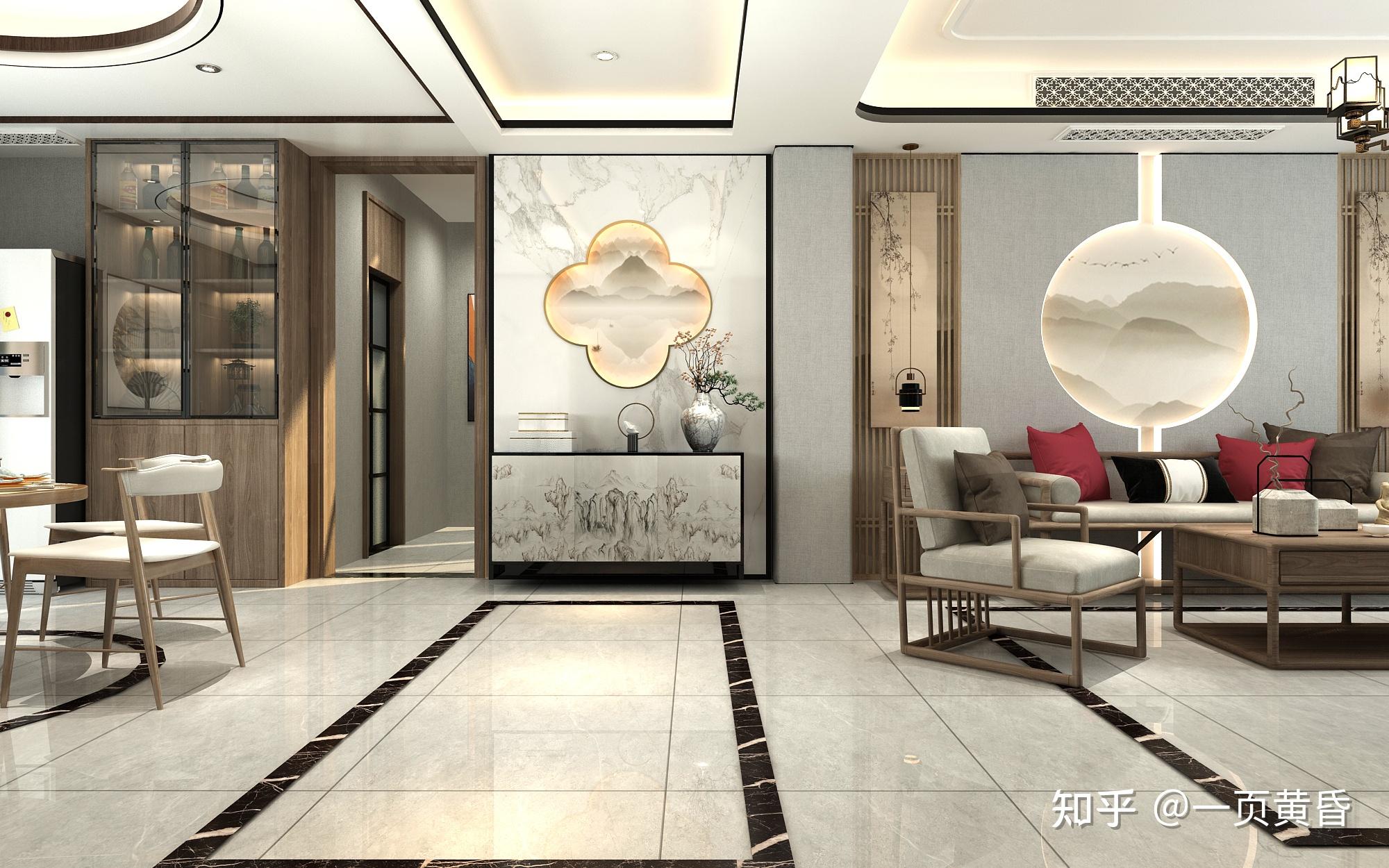 装修效果图|华都名晟160㎡新中式风格效果图,原木色精髓 - 知乎
