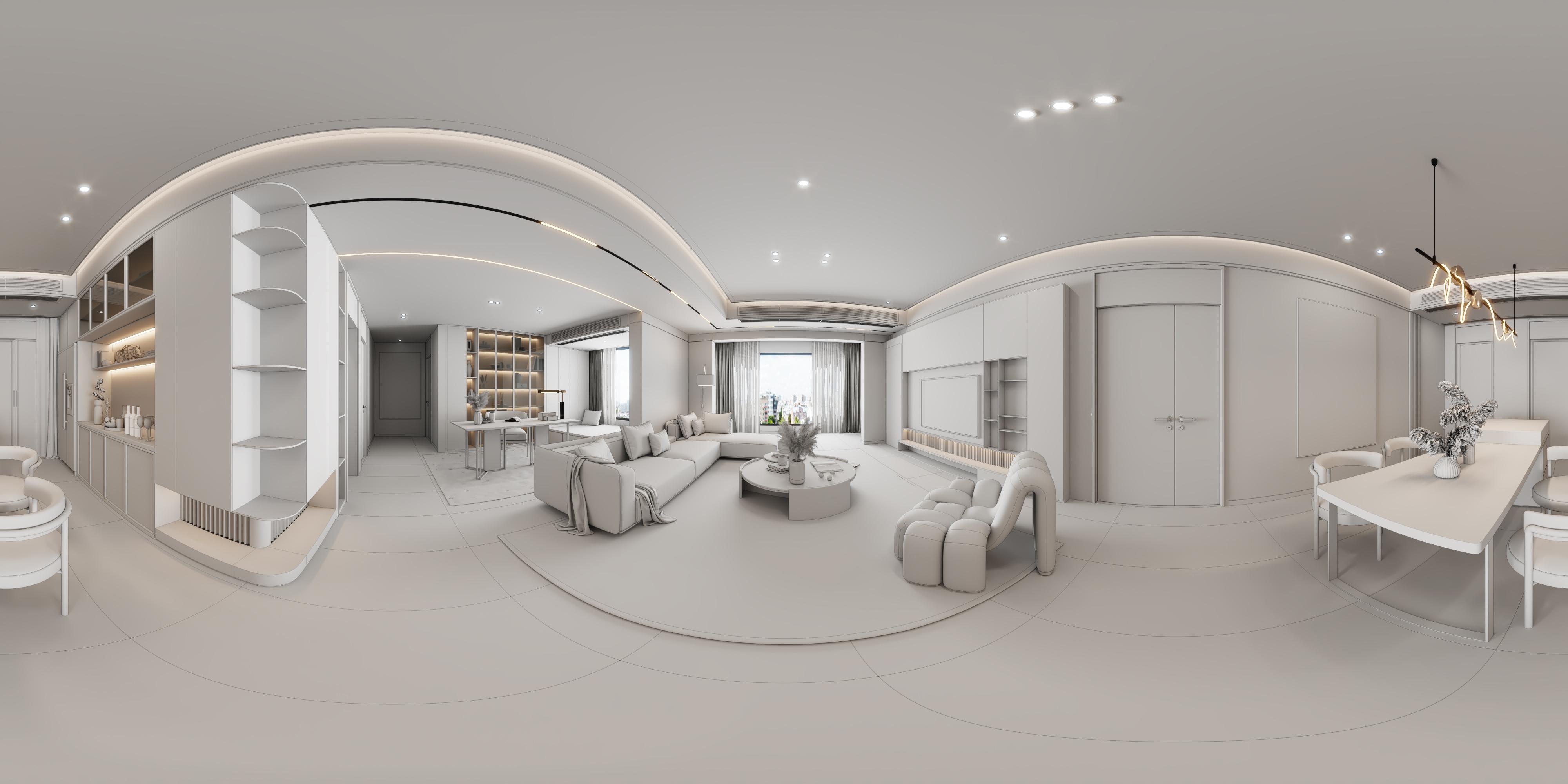 鱼眼视角课程案例客餐厅3damx效果图