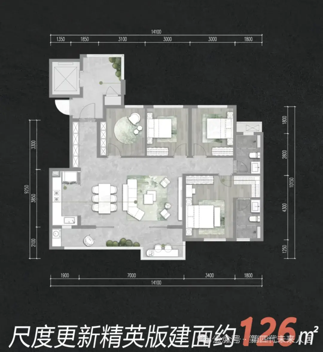 第四代住宅:125㎡创新户型,四房空间尺度,越来越“卷 ”,媲美市场143产品 - 知乎
