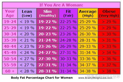 各年龄层女性体脂率对照表,头两栏算瘦