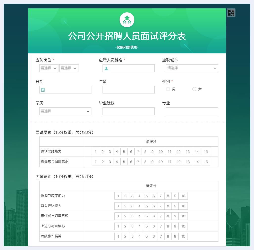 现在你可以用麦客将必须询问的面试问题做成打分表单,针对问题逐一