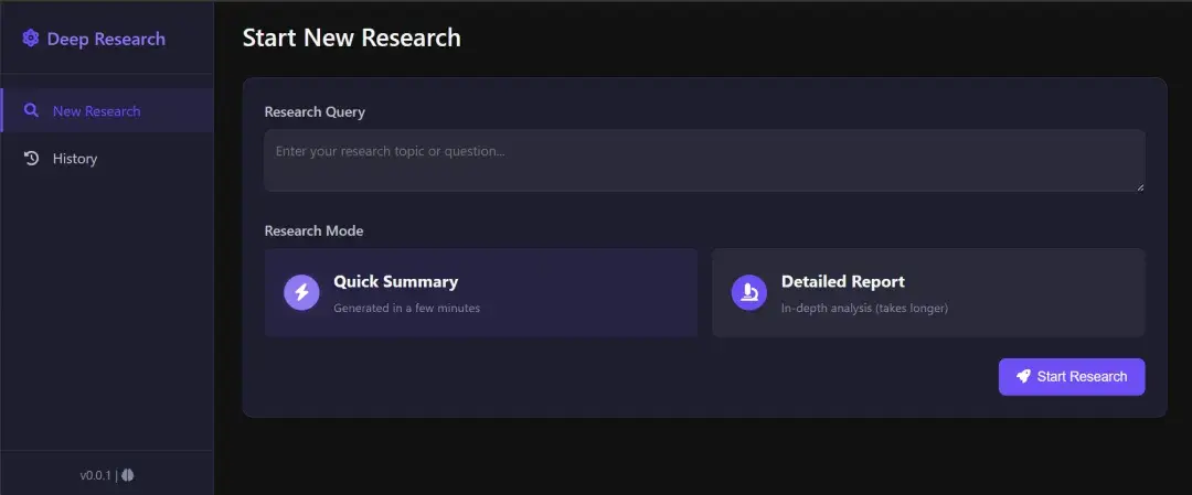 Deep Research Interface Image 本地也能运行Deep Research!支持arXiv平台,兼容PDF、Markdown等 - 知乎