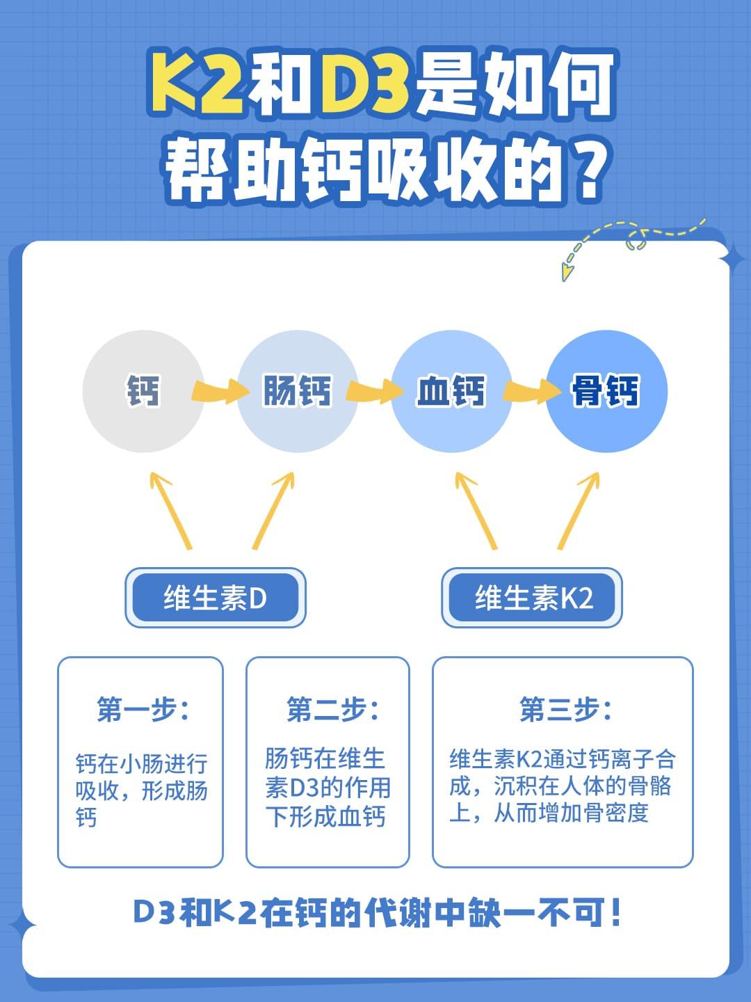 影响钙吸收最主要的因素就是维生素d3和k2