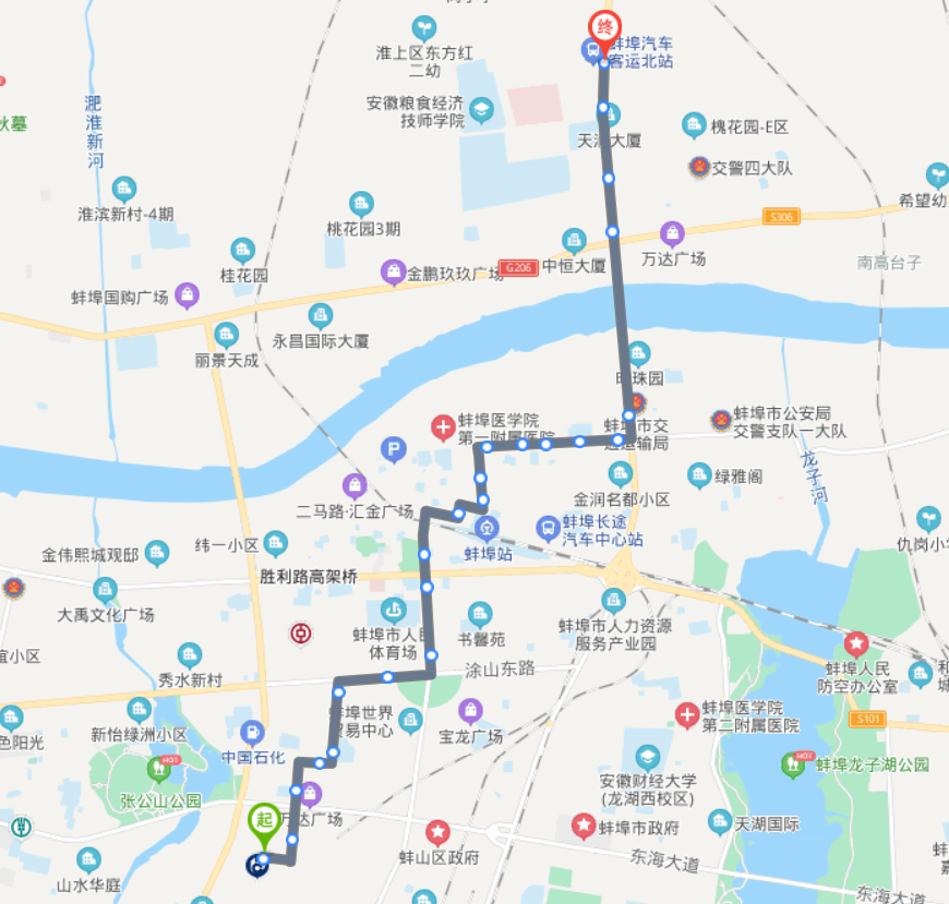 蚌埠222路公交车路线图图片