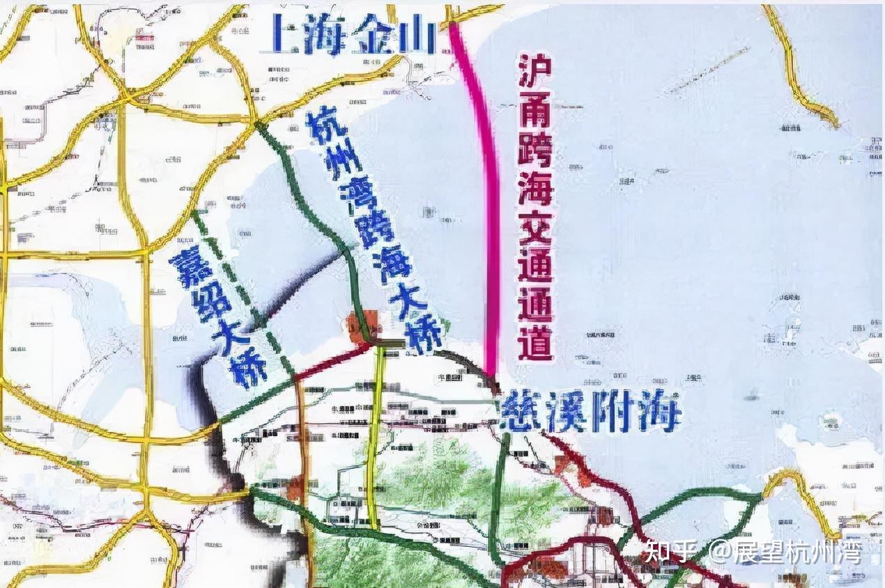 还有沪甬跨海交通通道,起于杭州湾跨海大桥,在上海金山登陆,拟接沈海