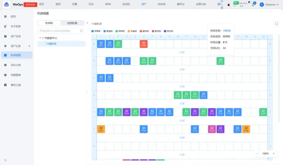 嘉为蓝鲸 WeOps V4.14上新 | 新增机房机柜视图，集中管理IT设备 - 嘉为蓝鲸