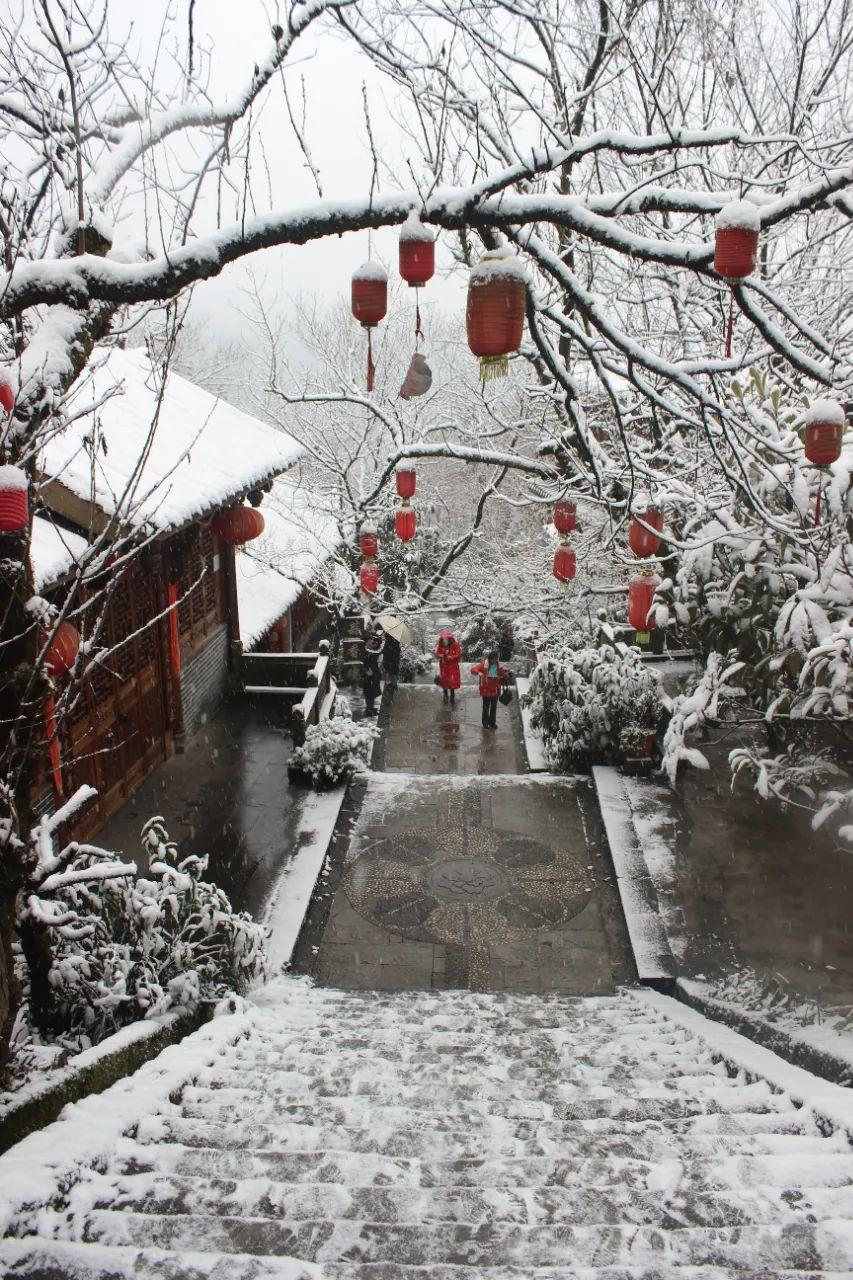 都江堰灵岩山新年第一场雪满是古风之美