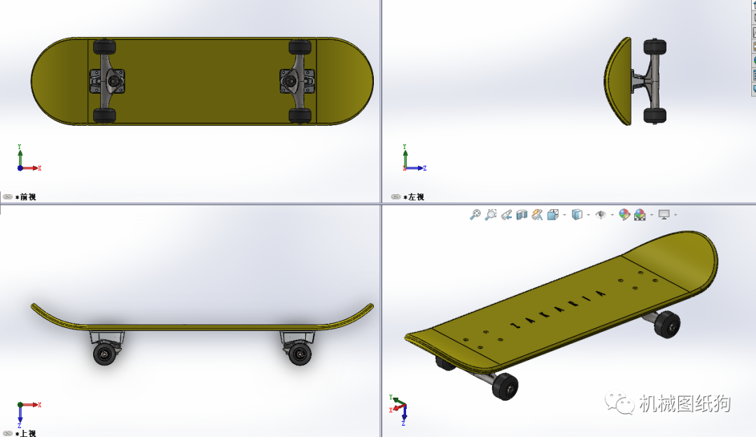 【生活艺术】skateboard普通滑板模型3d图纸 solidworks设计