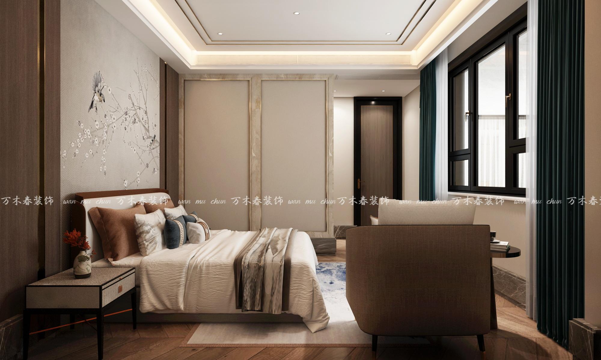 昱锦府别墅新中式"二楼卧室"装修效果图