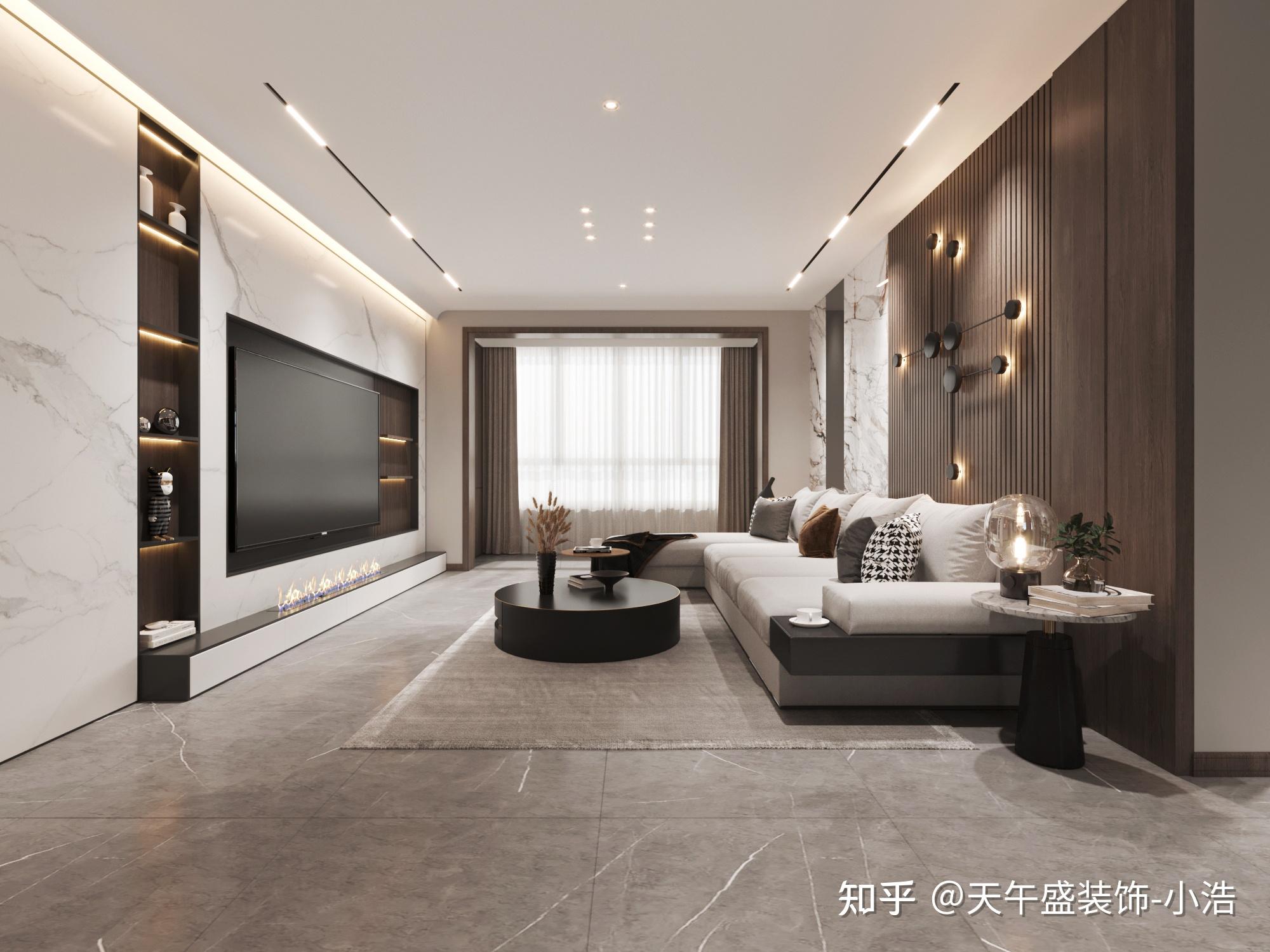 120㎡大平层现代灰色系无主灯设计简约低调又高档