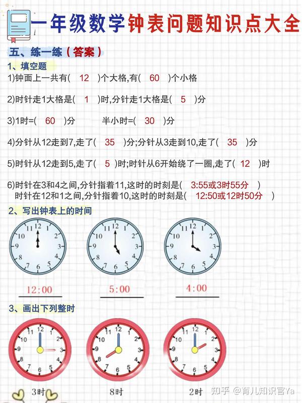 一年级数学认识钟表超详知识点汇总附习题🌈 - 知乎