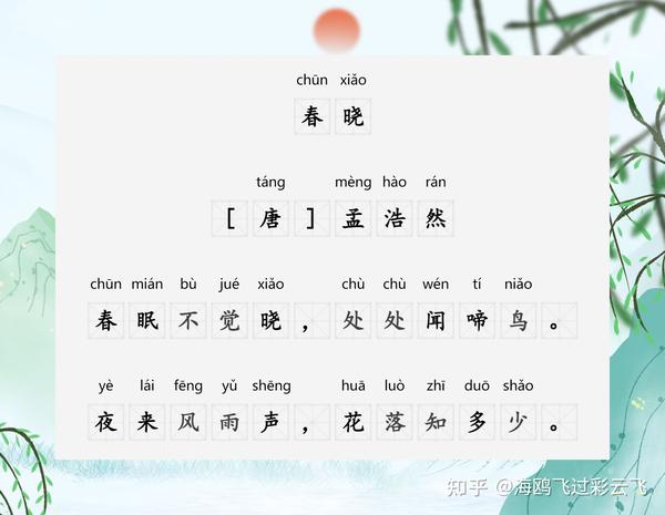 春晓 唐 孟浩然春眠不觉晓 处处闻啼鸟 夜来风雨声 花落知多少 知乎