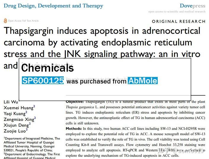 abmole科研毒胡萝卜素通过激活内质网应激和jnk信号通路诱导acc细胞