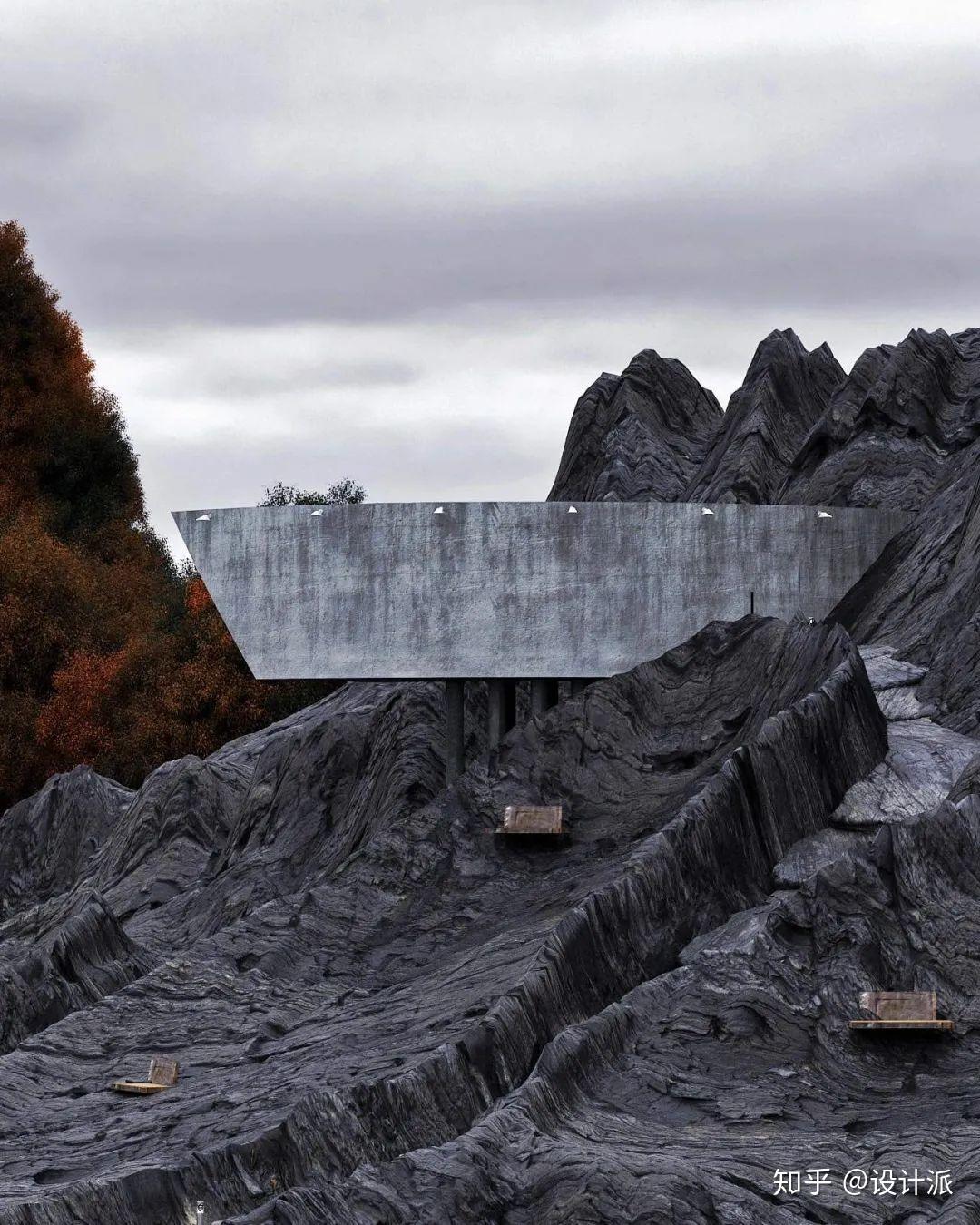 尤其是山岩与混凝土结合在一起的建筑感,着实拥有一派视觉上的审美.
