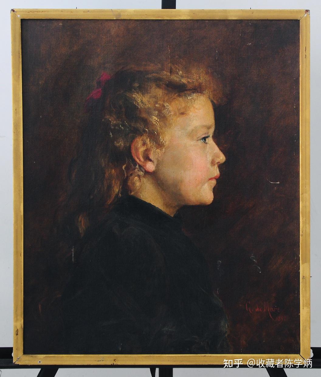 1891年意大利油画《少女肖像》－乔治·德·马尔（George De Mare 1863