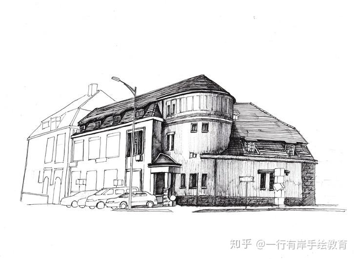 一行手绘钢笔画青岛03