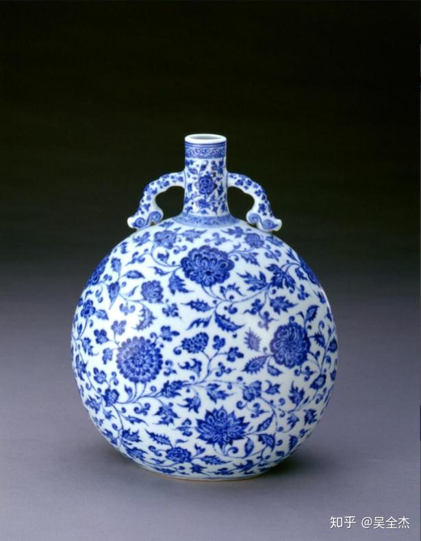 中国　大清雍正年製款　青花　唐草龍花文　遊環双耳瓶　V　R7172B ポストカード：青花龍牡丹唐草文双耳壺(中国陶磁C21) | ポスト