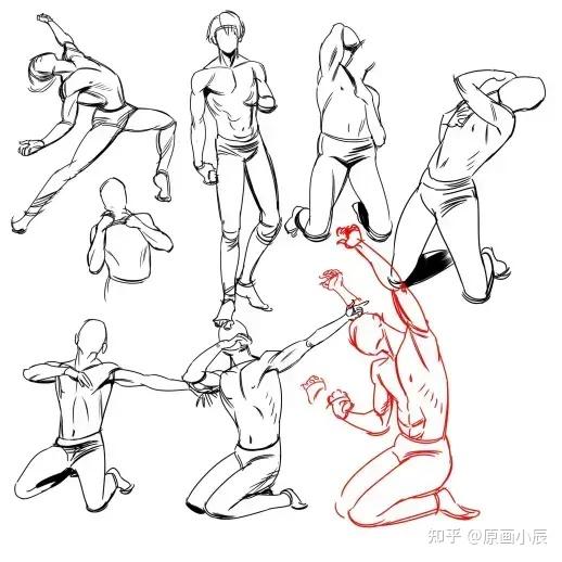 线稿素材一组男性人体动态姿势参考临摹必备