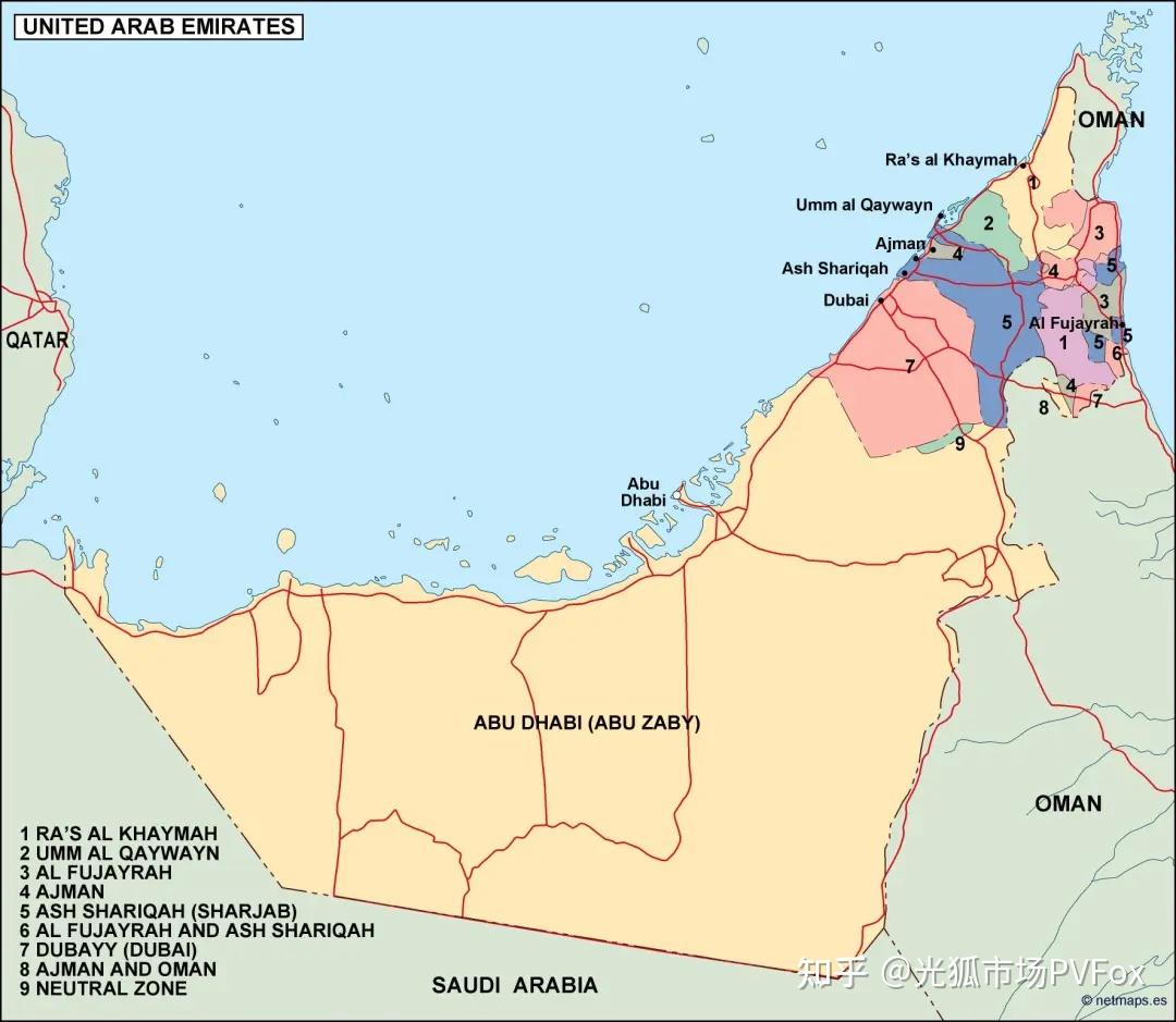 阿联酋行政区划图图片