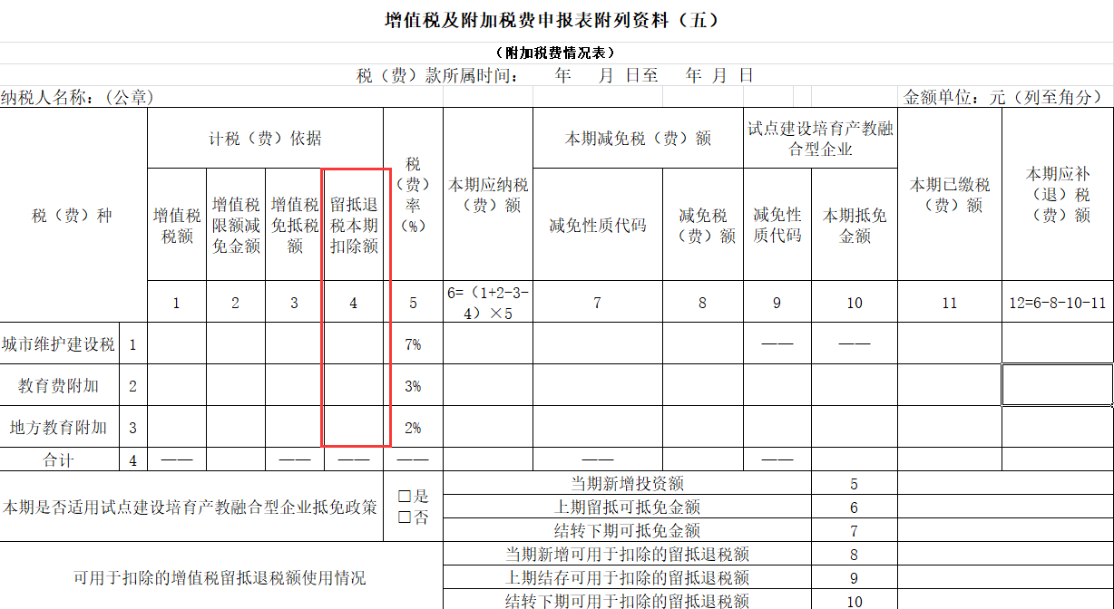 简并后增值税附加税申报表大改革实例操作四一般纳税人附表五增值税免