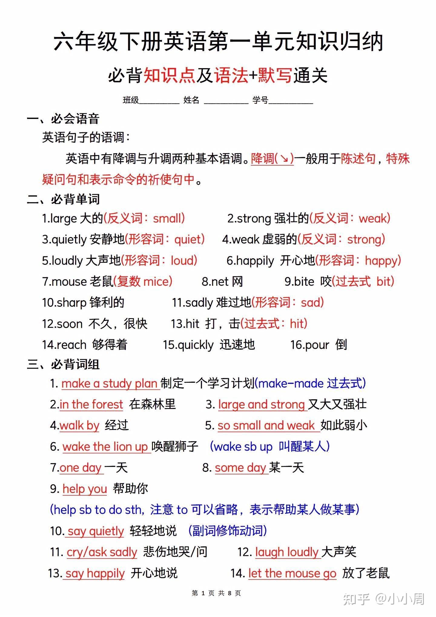关于六年级英语下册！初中预习资料，全涵盖的信息