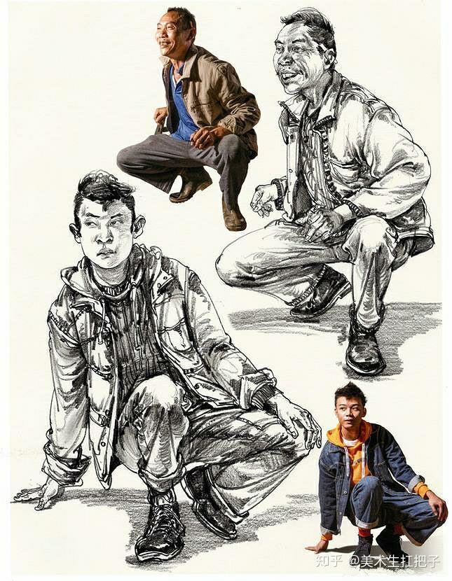 分享一组人物蹲姿速写不会画的快来看
