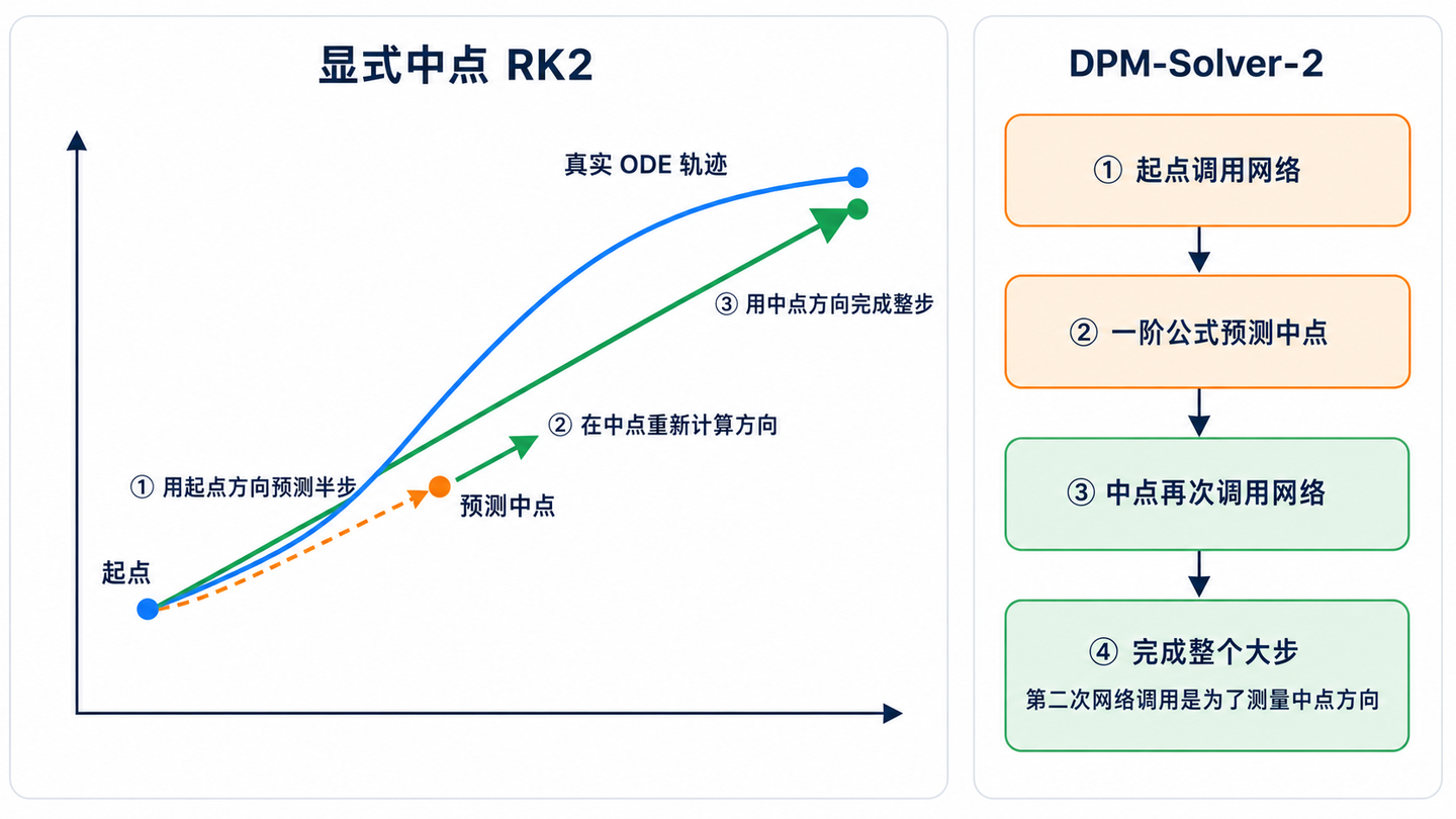 二阶显式中点法（RK2）