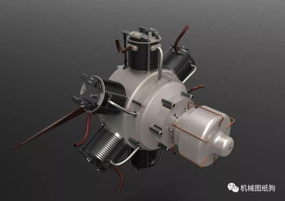 发动机电机radial engine星形六缸发动机模型图纸