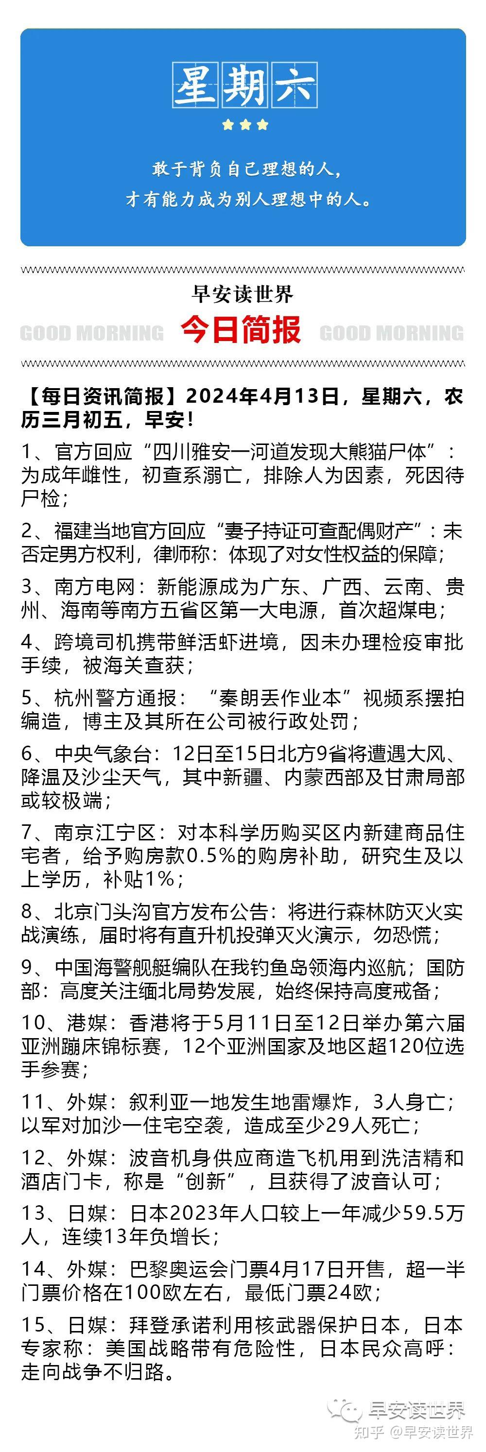 413国内外新闻简报